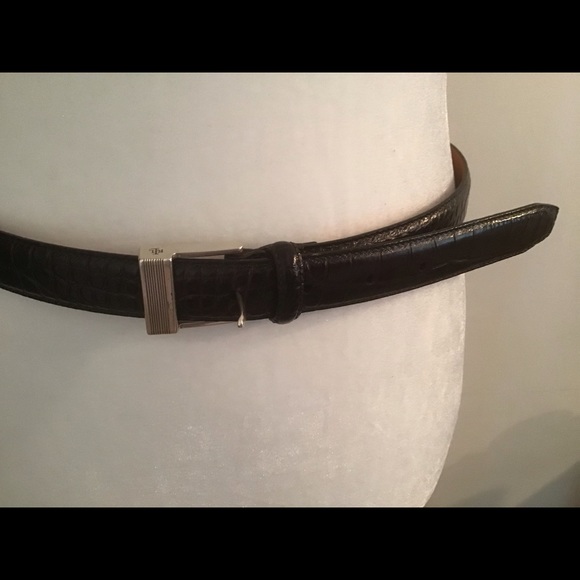 WOMENS DK BROWN RALPH LAUREN EMBOSSED CROC BELT- M - Picture 2 of 8